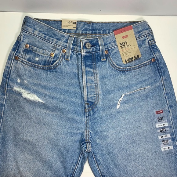 Levi’s 501 Original High Rise Straight Leg Distressed Light Wash Size 27 X 30 - Picture 5 of 9
